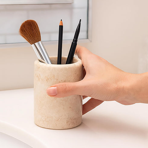 3.5 4.5 Inch Creative Home Natural Champagne Marble Tumbler Solid Stone Toothbrush Holder Cup Bathroom Vanity Makeup