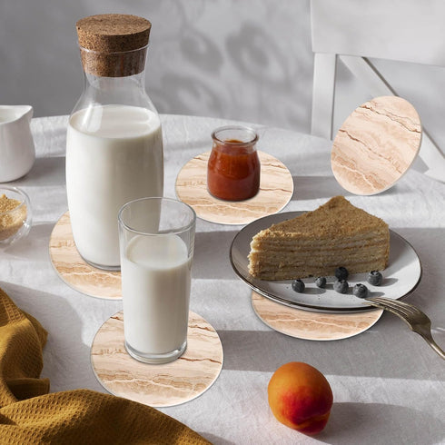 Acejoz Set 6, 4 Inches Drink Coasters of Absorbent Coaster for Coffee Table Decor, Marble Style Ceramic Coaster