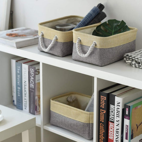 TheWarmHome Fabric Storage Bins for Organizing, Sturdy Foldable Storage Baskets with Handles, 3 Pack, Gold&Grey