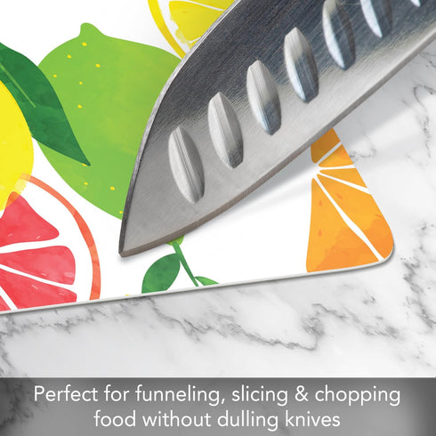 Cut N' Funnel Fruity Summer Designer Flexible Plastic Cutting Board Mat, 15" x 11.5", Easy to Clean, Made in the USA