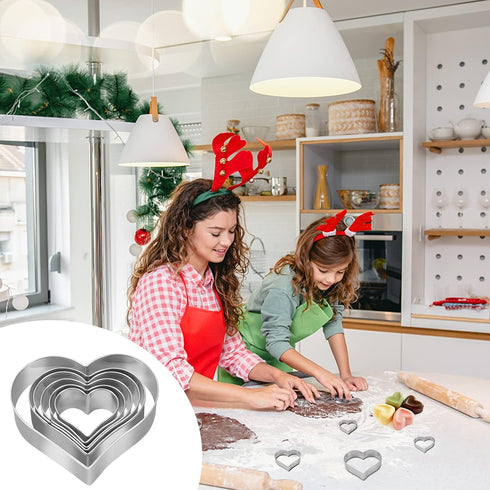 Heart Cookie Cutter Set - 6 Piece Stainless Steel Biscuit Pastry Cutters, Sizes from 1 4/5" to 3 4/5"