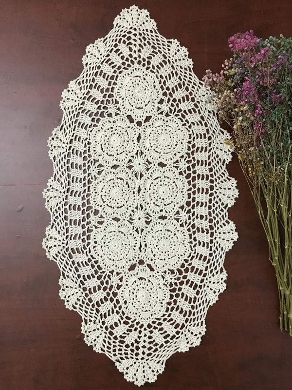 Hetao 16x27 100% Cotton Handmade Crochet Lace Table Runners, Oblong Doilies, Beige