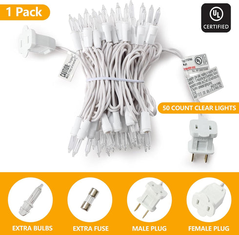 Brillarlights 50 Count, 13ft Christmas Lights Clear White Incandescent Mini String Lights Plug in Warm White with White