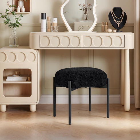 16.3"L 12.8"W 17.3"H 4 Vanity Stool Chair Faux Fur, x x Soft Ottoman, Makeup Chair Bench Furry Padded Seat with Metal
