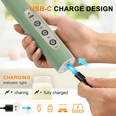 YUSWKO Granite Rechargeable Milk Frother for Coffee with Stand, Handheld Drink Mixer with 3 Heads 3 Speeds Electric Stirrers for Latte, Cappuccino, Hot Chocolate, Egg by YUSWKO