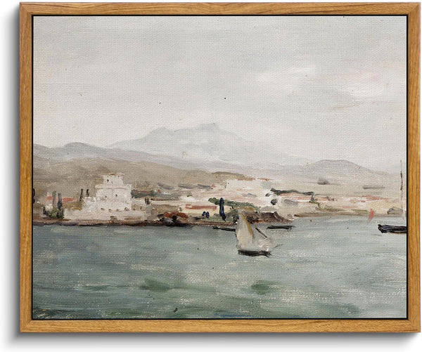 VIYYIEA Vintage Coastal Framed Canvas Wall Art Decor, 9"x11" Serenity Harbor Painting for Living Room, Office, Bathroom