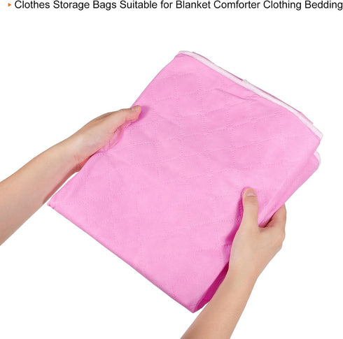 uxcell 3pcs Clothes Storage Bag, Foldable Closet Organizer with Reinforced Handle for Bedding, Blankets, Clothing, Pink