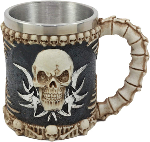 Ebros Evil Grinning Tribal Skull Mug, Beer Stein Tankard with Skulls Handle, 11 Ounces