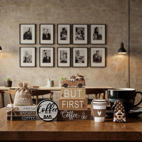 Vercraft 11 Pcs Coffee Bars Table Decorations Coffee Tiered Tray Decor Farmhouse Table Centerpiece Wooden Books Home
