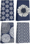 Hanamiya Na 4 Pcs Blue Flower Artistic Kitchen Towels, Blue Flower Absorbent Tea Hand