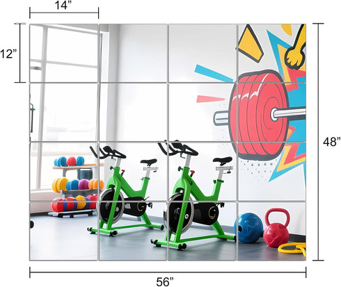 Ruomeng 14" 12" 16Pcs Home Gym Mirrors x x Wall Mounted Mirror Glass Frameless Full Length Mirror Tiles for Home Gym