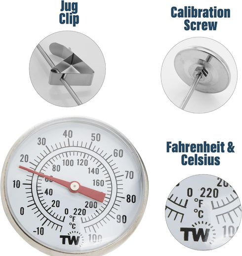 Premium Milk Thermometer with Clip and 7 Inch Probe for Steaming Milk