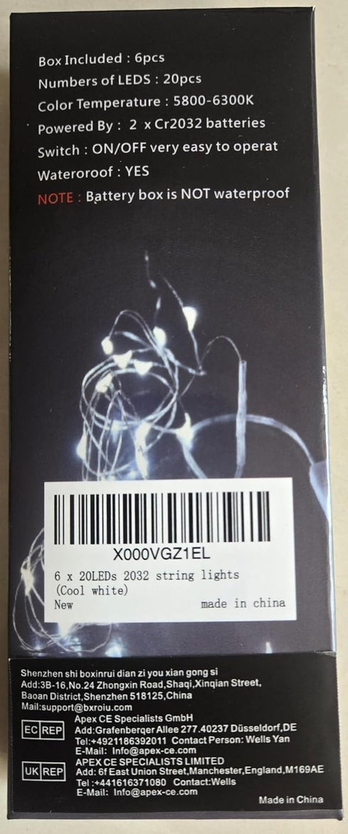 Fairy Lights CR2032 Battery Operated - 6.6Ft/2Meter 20 LEDs Micro Silver Wire String Lights, 6 Pack