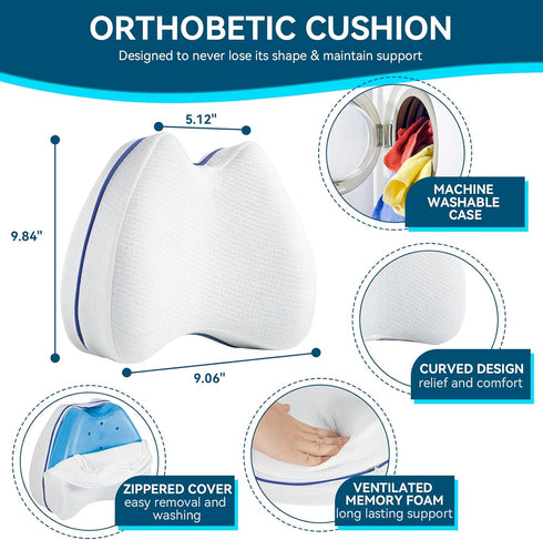 Knee & Leg Pillows Foam Support Pillow for Sleeping for Back Pain,Leg Pillow for Sleeping On Side, Memory Foam Cushion Knee Support Pillows,Pregnancy Pillow Removable and Washable Cover… (1 pack) by QISHFEN
