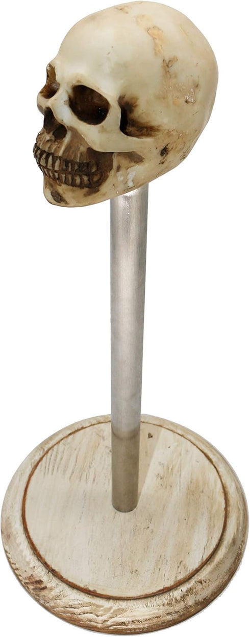 Rustic White Wood Skull Stand Up Paper Towel Holder, Easy One-Handed Tear Kitchen Paper Towel Dispenser with Weighted