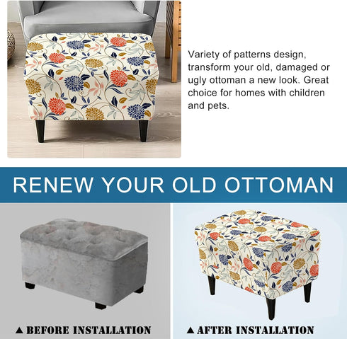 27"-35" 14 KRFOONN Stretch Ottoman Cover Slipcovers Rectangle Fit Length Footrest Stool Covers Printed Ottoman Cover