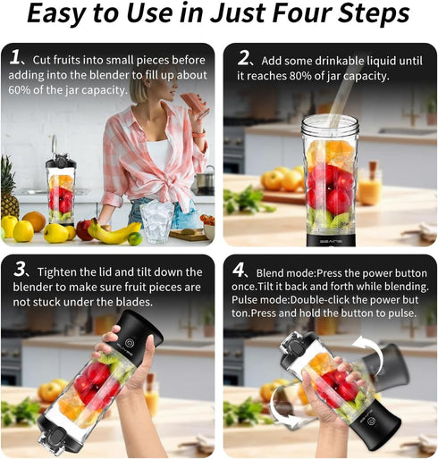Portable Blender, Personal Blender for Shakes & Smoothies with 20 Oz Travel Cup, USB Rechargeable (Black)