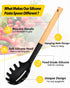 Pack 2 of Spaghetti Spoon, Silicone Pasta Fork with Wooden Handle, Heat Resistant Noodle Spoon Server, BPA Free