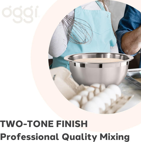 Oggi 5-Quart Two-Tone Stainless Steel Mixing Bowl for Mixing, Making Dough, Dressing Salads, Washing Vegetables