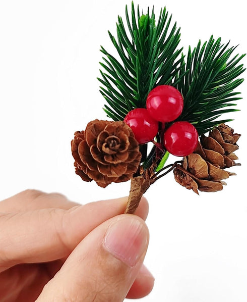 GXXMEI 30PCS Christmas Floral Picks, Pine Cone Holly Berry Stems for Crafts, Artificial Christmas Picks and Sprays, Red