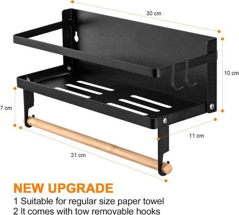 Magnetic Spice Rack Shelf, Foldable Wall Mounted Seasoning Organizer with Paper Towel Holder & Hooks