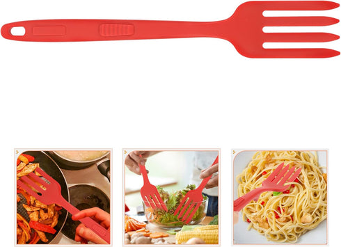 Healeved Silicone Flexible Forks, Nonstick Blending Fork for Cooking Utensil, Ultimate Kitchen Stir Mix Mash (Red)