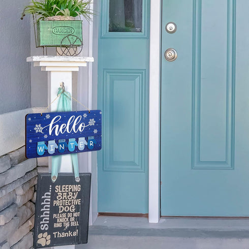 Blulu Hello Winter Door Sign Decoration, Welcome Winter Wall Decor Glove Hanging Sign for Porch Farmhouse Outdoor Home