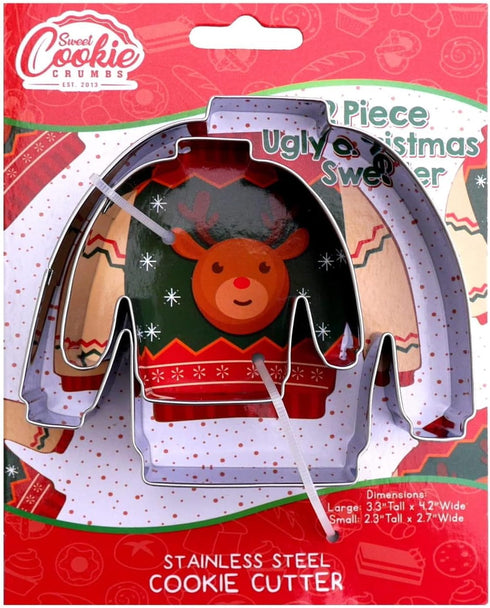Ugly Christmas Sweater Cookie Cutter - Premium Food Grade Stainless Steel - Dishwasher Safe (2 Piece)