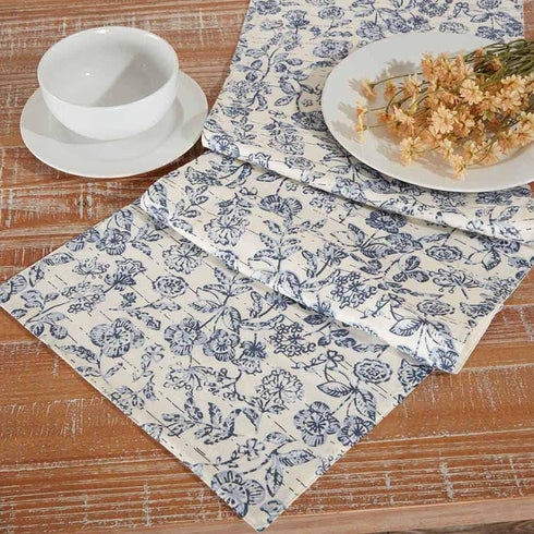 Piper Classics Doylestown Floral Runner, 13" x 72" Long, Blue & Cream Flower Print, Vintage Farmhouse Table Centerpiece