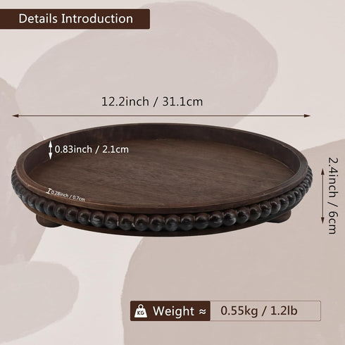 Hodeframe 12in Countertop Wooden Serving Tray: Brown Round Wood Butler Decorative Tray Candle Holder Trays Centerpiece
