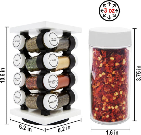 16 5-Year Countertop Orii Jar Rotating White Spice Rack with Spices Included & Spice Refill Program Compact Spice Rack