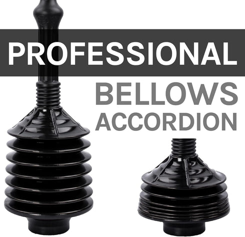 JS Jackson Supplies Black Toilet Plunger with Black Bellows Accordion and Storage Tray