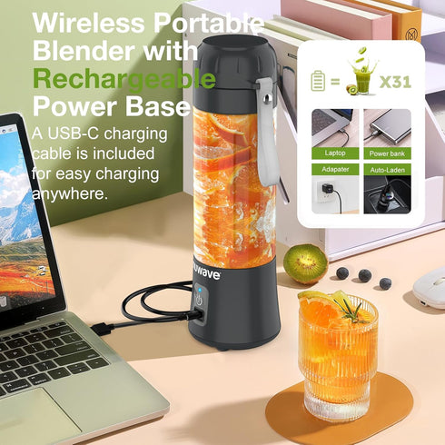 Nuwave Portable Blender for Smoothies, 16 OZ On-The-Go Small Juice Blender with 6 Blades, Rechargeable