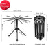 Cambom Foldable Pasta Drying Rack - Plastic Spaghetti Noodle Dryer with 10 Bar Handles, Black