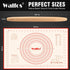 WALFOS French Rolling Pin and Silicone Baking Mat Set - Non-Stick Beech Wood Rolling Pin 15.7 Inch for Baking