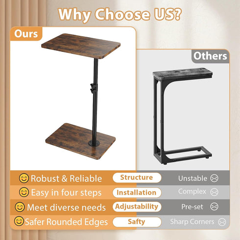 360Swivel TV Tray Table, Adjustable C Shaped End Table for Couch, Couch Side Table C Table That Slide Under Couch Desk