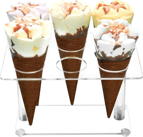 Ailelan Cone Display Stand, Clear Acrylic Ice Cream Cone Holders for Parties, Weddings, Buffets (6 Holes)