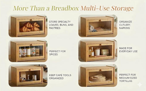 Chiron's Pantry Countertop, Chirons Pantry Bread Box with Clear View Window, Premium Bamboo Bread Storage for Kitchen
