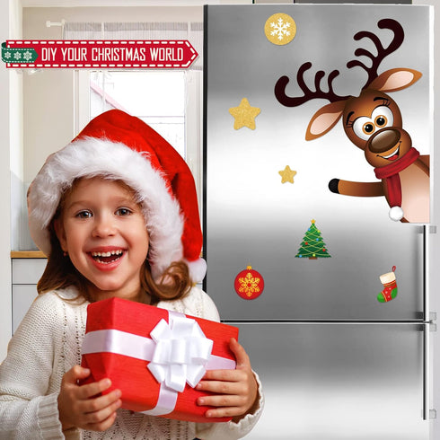 Christmas Refrigerator Magnets Set, Cute Funny Fridge Stickers for Holiday Decoration (Reindeer, 15 Pieces)
