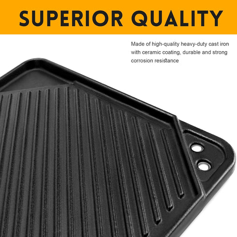 GGC Cast Iron Reversible Griddle, Double-sided Griddle Pan for Indoor and Outdoor Cooking, 20 x 10.5