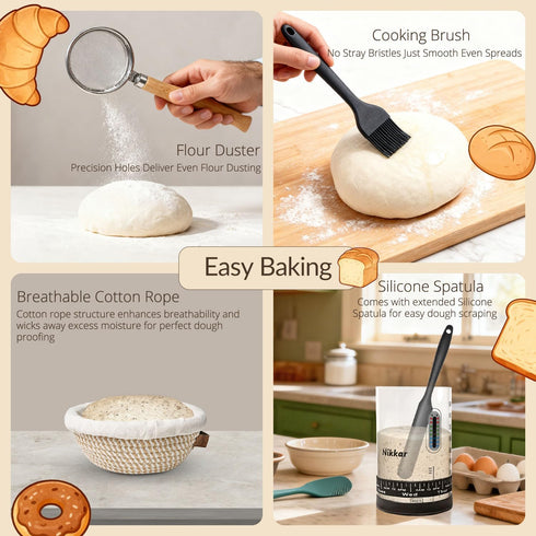 12 Set Nikkar Complete Sourdough Starter Kit with Bamboo Storage Rack Bread Baskets, Sourdough Bread Baking Supplies