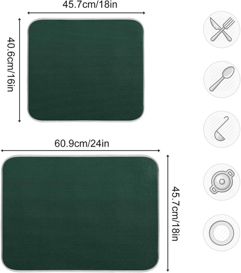 Qilmy Countertop, 16 18 Inch Hunter Green Dish Drying Mats Tableware Absorption Water Mat Home Decor Drying Pad