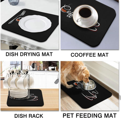 Coffee Bar Mat Accessories for Countertop Absorbent Hide Stain Rubber Backed Dish Drying Mats for Kitchen Counter Draining Pad Decor Gift Fit Under Coffee Maker Coffee Pot Espresso Machine (18x16in)