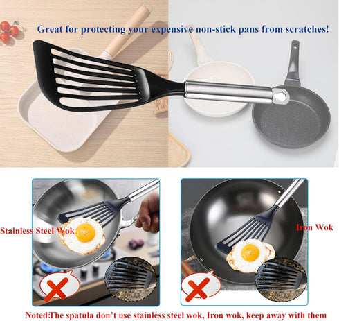 2pcs Tenta Kitchen Nonstick Cookware, Thin Slotted Egg Spatula Turner, Flexible Nylon