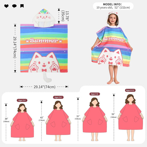 3-12 OLAOLA Striped Cat Hooded Kids Beach Towels for Years Boys Girls, Soft Absorbent Kids Hooded Bath Towel Wrap