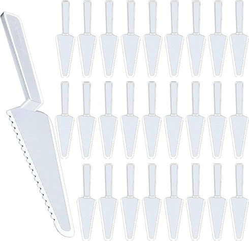 TINSKY 50Pcs Clear Plastic Disposable Cake Cutter, 9.1 Inch Pie Server, Cake Spatula, Pizza Cutter