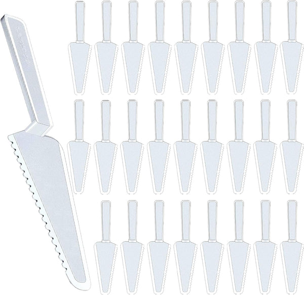 TINSKY 50Pcs Clear Plastic Disposable Cake Cutter, 9.1 Inch Pie Server, Cake Spatula, Pizza Cutter