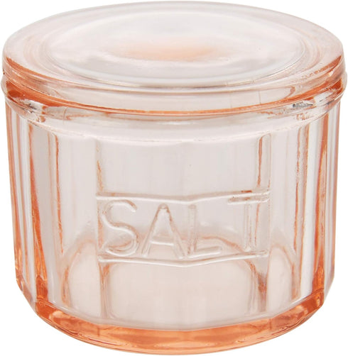 HOME-X Depression Style Pink Glass Salt Cellar with Lid, Retro Kitchen Decor,