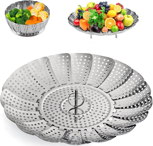 Stainless Steel Steamer Basket - Expandable Vegetable Steam Baskets for Various Size Pots (5.5" to 9.3")