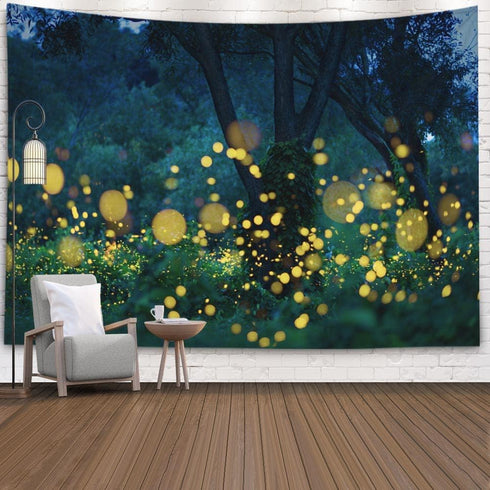EMMTEEY Fantasy Tapestry Lampyridae Night Trees Lightning Bugs Wall Tapestry 80X60 for Friends Families